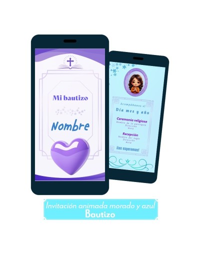 Invitación animada para bautizo (morado y azul)