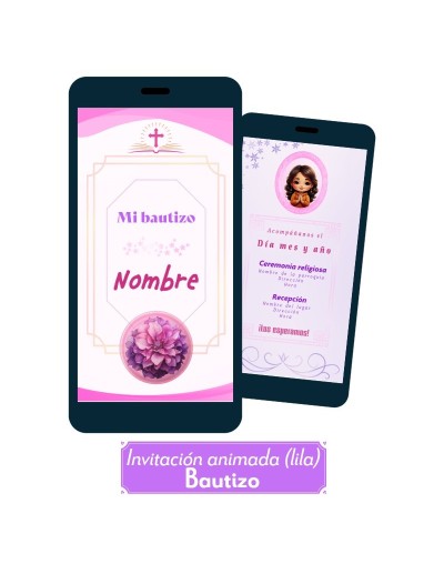 Invitación animada para bautizo (lila)