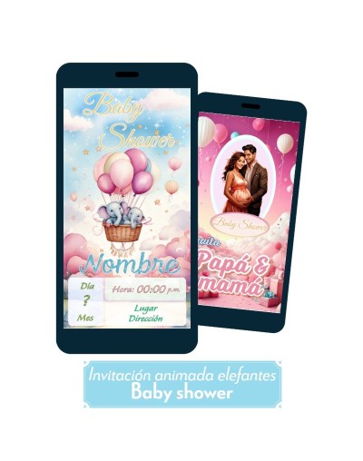 Invitación animada para baby shower (elefantes)