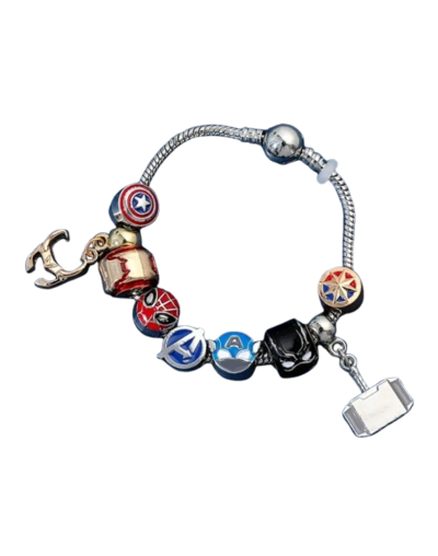 Pulsera Marvel estilo Pandora | Incluye 5 Charms de Superhéroes