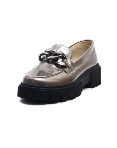 Mocasines Gris Plata Con Cadena Ballerinas Fiona