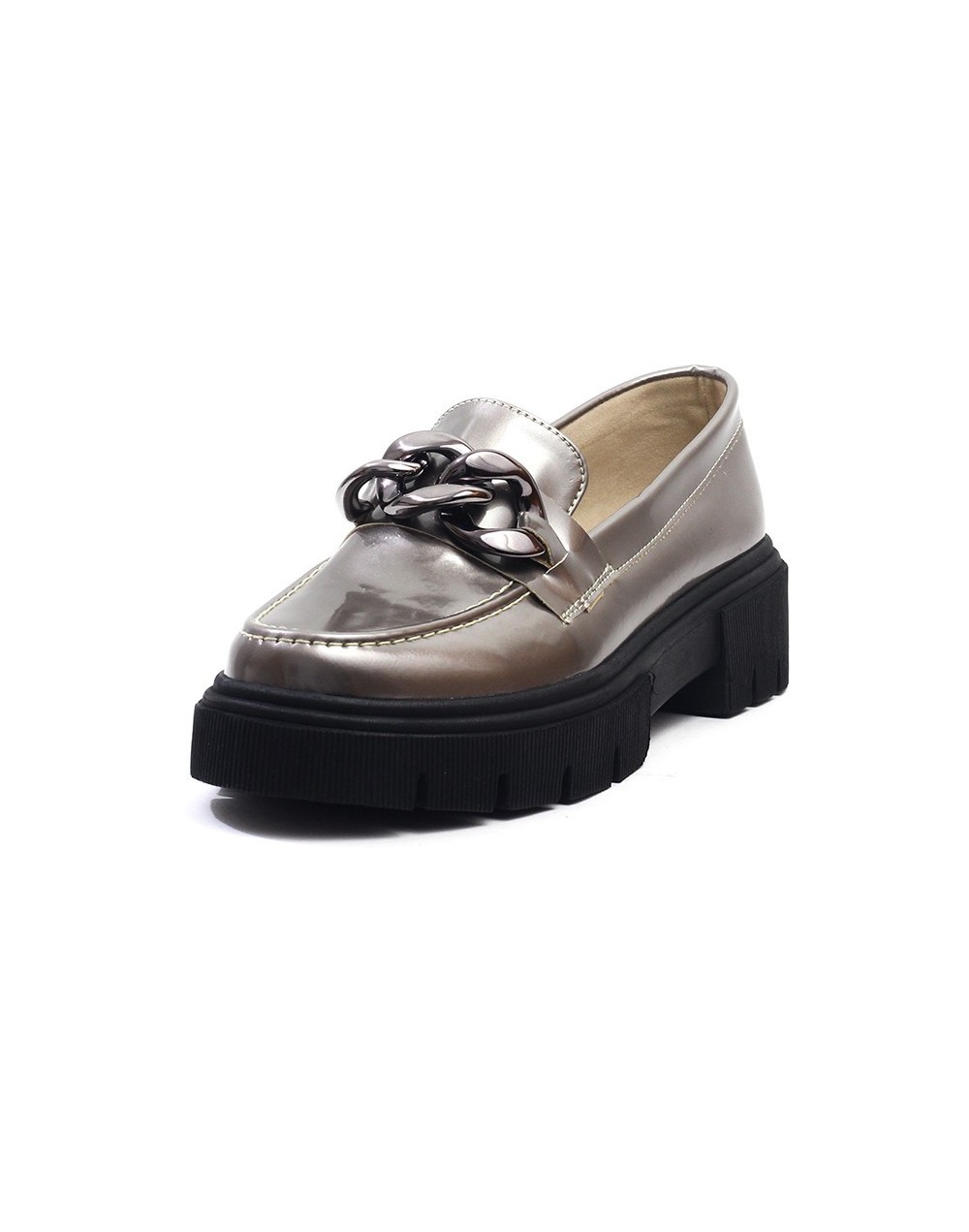 Mocasines Gris Plata Con Cadena Ballerinas Fiona