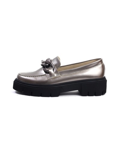 Mocasines Gris Plata Con Cadena Ballerinas Fiona