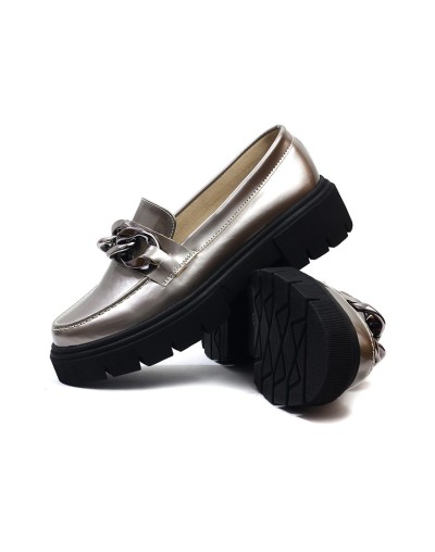 Mocasines Gris Plata Con Cadena Ballerinas Fiona