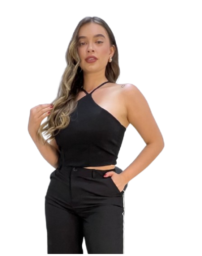 Crop Top - Fijacion oral - Negro con Espalda Cruzada | DUHERSH