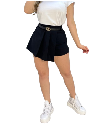 Falda short plisada negra de mujer