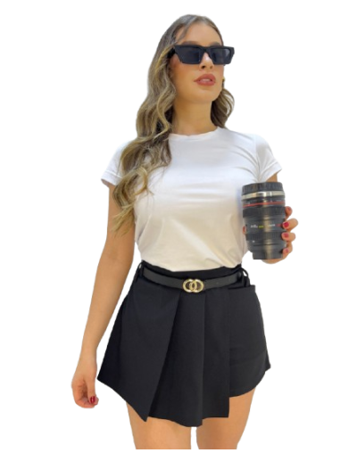 Falda short plisada negra de mujer