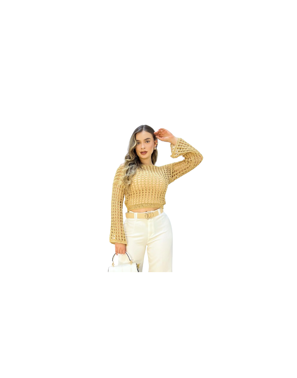 Blusa La Cabrera Tejida en Malla Camel - Mujer