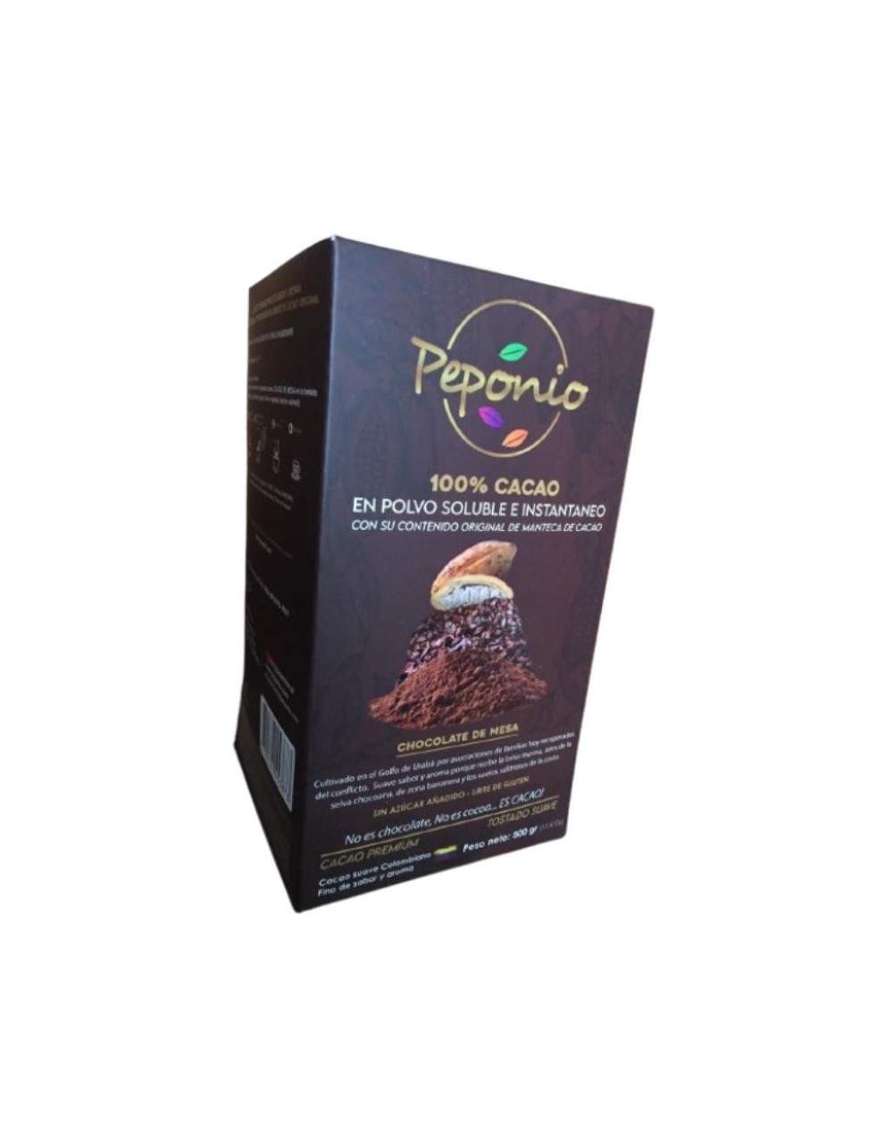 PEPONIO - CACAO PURO EN POLVO SOLUBLE E INSTANTANEO  Caja de Lujo 500 gr