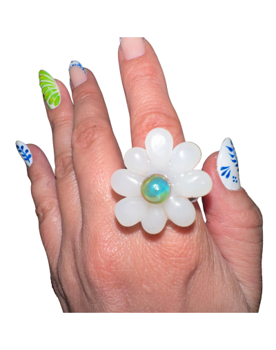 ANILLO FLOR BLANCA CHUNKY