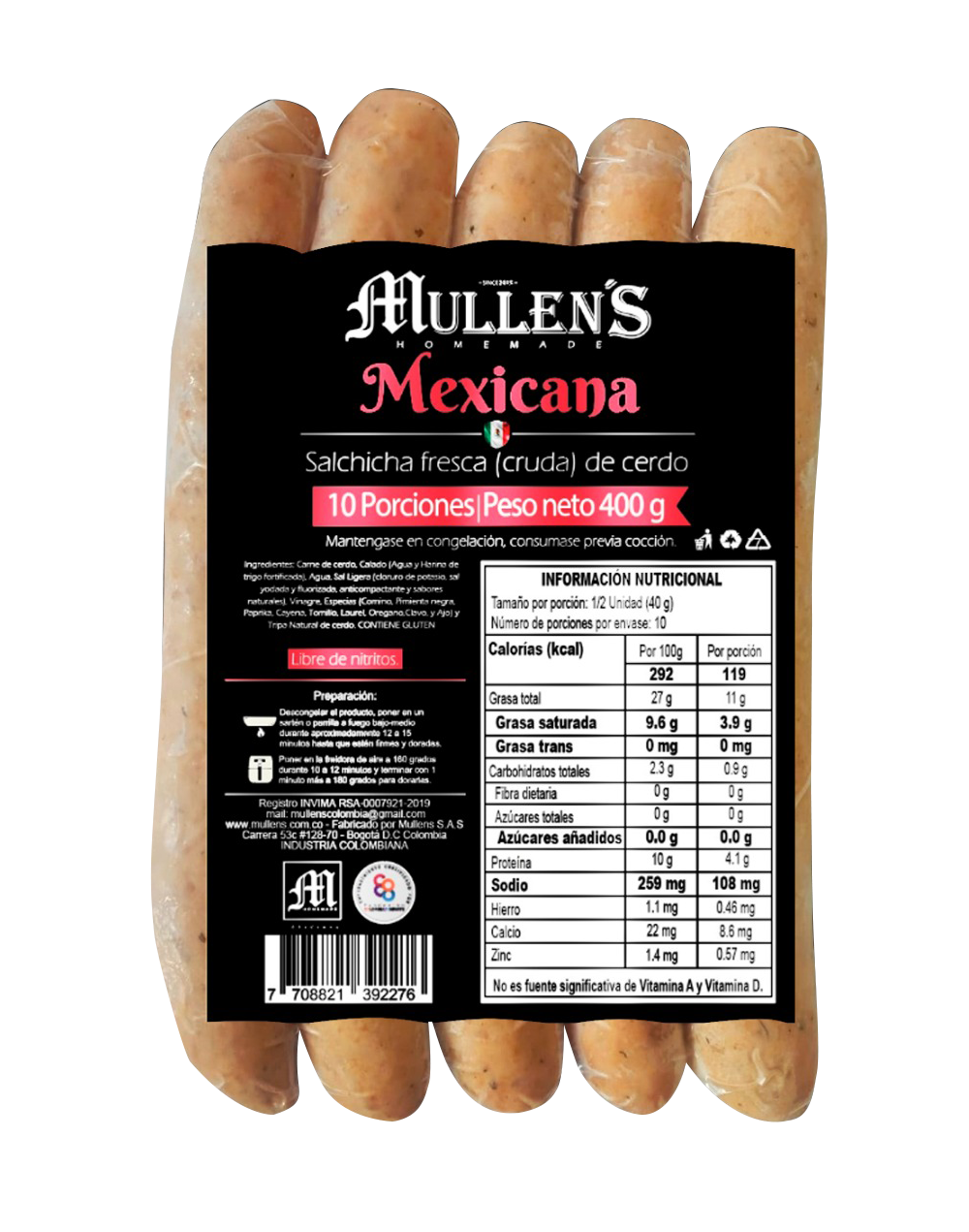Mullen´s Salchicha Artesanal - Mexicana 400gr