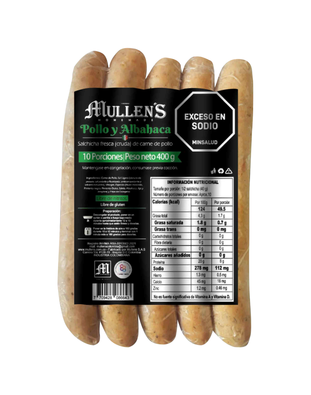 Mullen´s Salchicha Artesanal - Pollo Albahaca 400gr