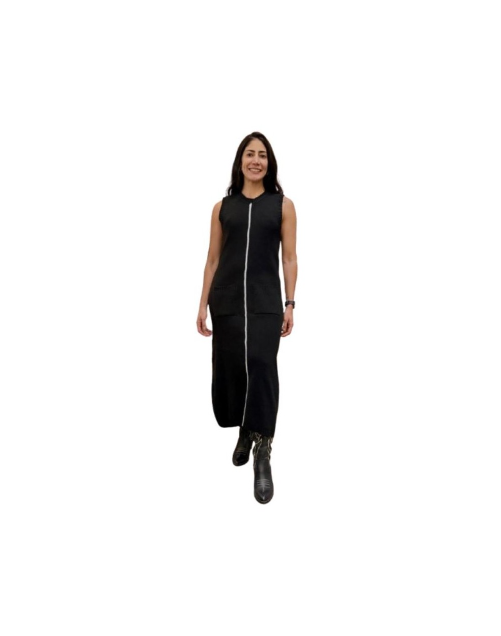 Vestido Eclipse Negro y detalle lineal Blanco para dama Malune