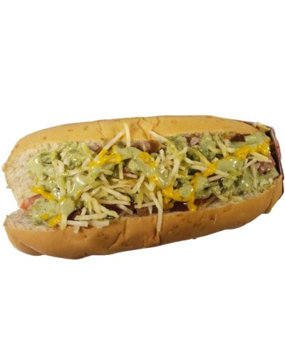 Perro caliente con salchicha tipo americana 