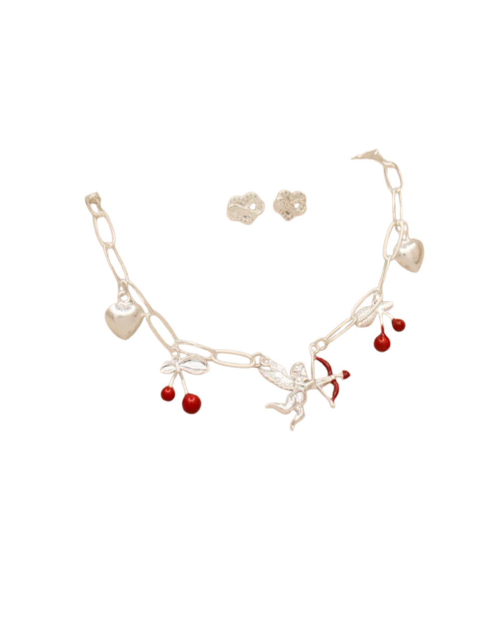 Collar Cupido con Corazones y Cerezas baño de plata | Sweet Accesorios