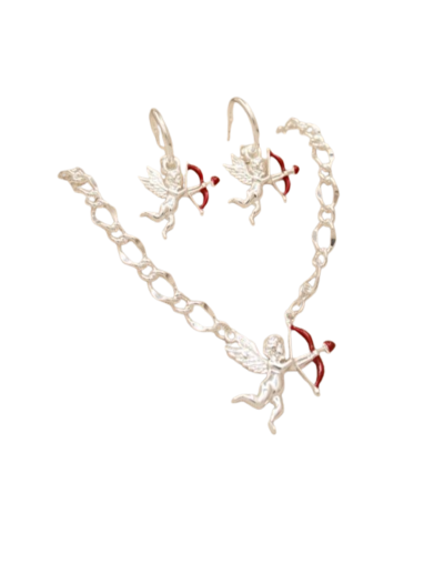 Collar y Aretes de Cupido con Baño en Plata | Flechas del Destino