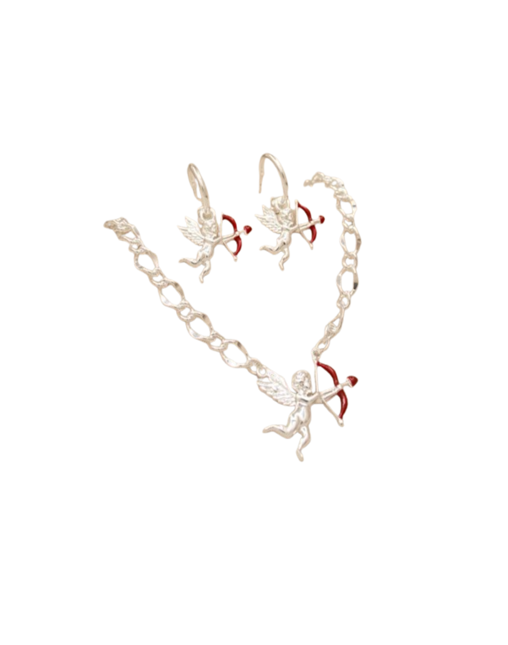 Collar y Aretes de Cupido con Baño en Plata | Flechas del Destino