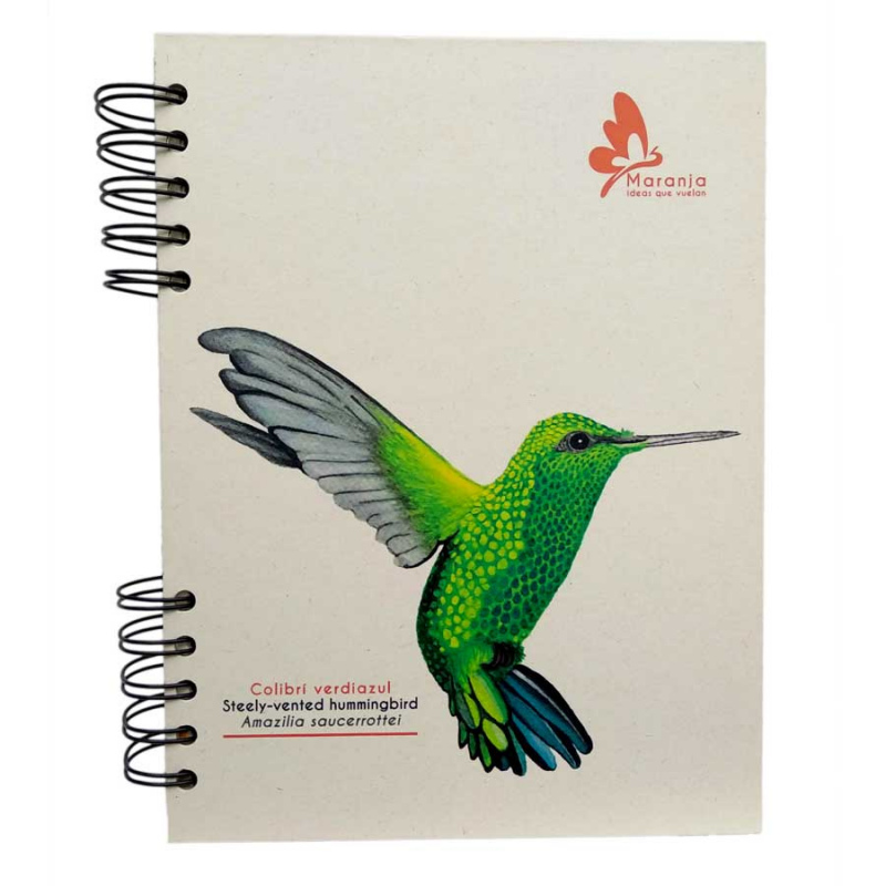 Agenda ecológica + papel plantable / colibrí verdiazul, hummingbird