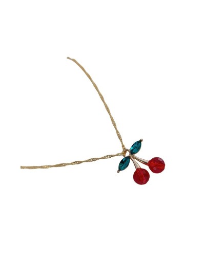 Hermosa Cadena con dije en forma de Cerezas Rojas en Rodio.
