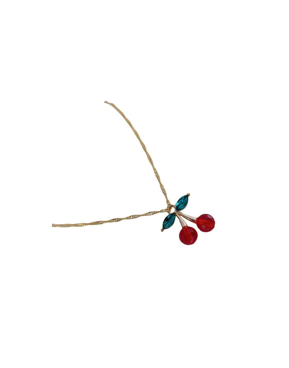 Hermosa Cadena con dije en forma de Cerezas Rojas en Rodio.