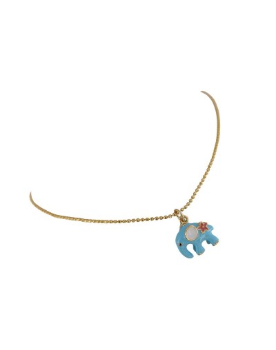 Hermosa Cadena con dije en forma de Elefante Azul en Rodio.
