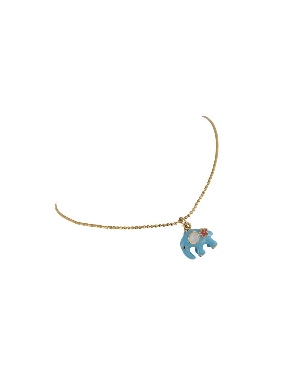 Hermosa Cadena con dije en forma de Elefante Azul en Rodio.