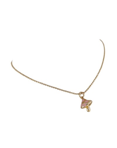 Hermosa Cadena con dije en forma de Hongo Rosado en Rodio