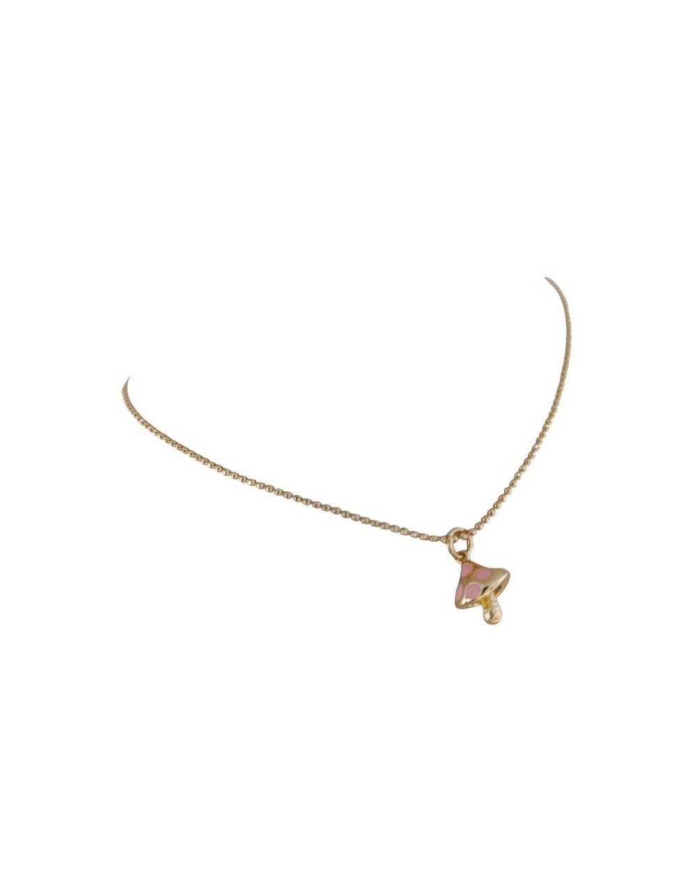 Hermosa Cadena con dije en forma de Hongo Rosado en Rodio