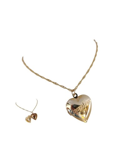 Hermosa Cadena con dije en forma de Corazón Relicario en Rodio