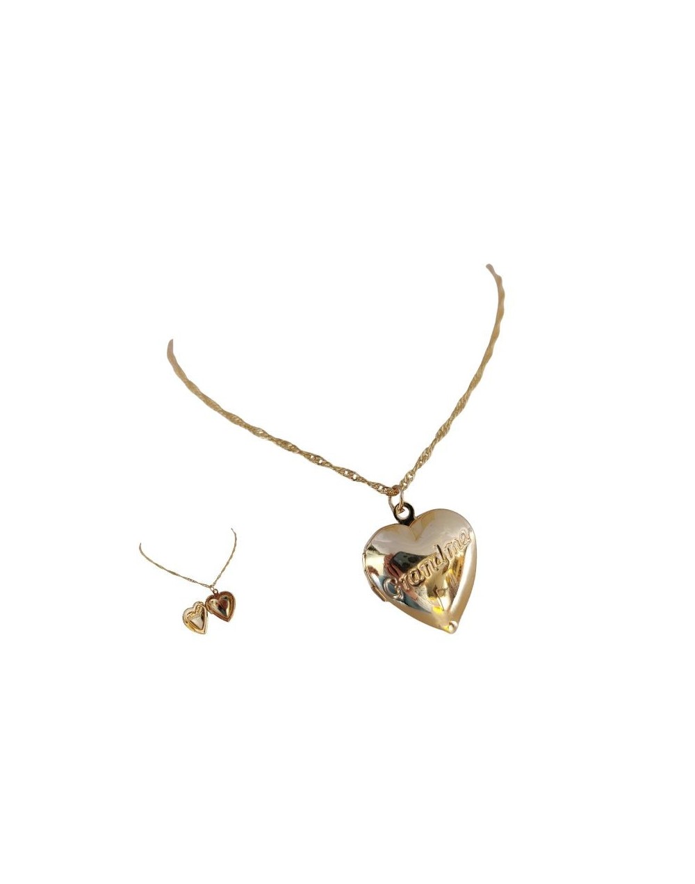 Hermosa Cadena con dije en forma de Corazón Relicario en Rodio