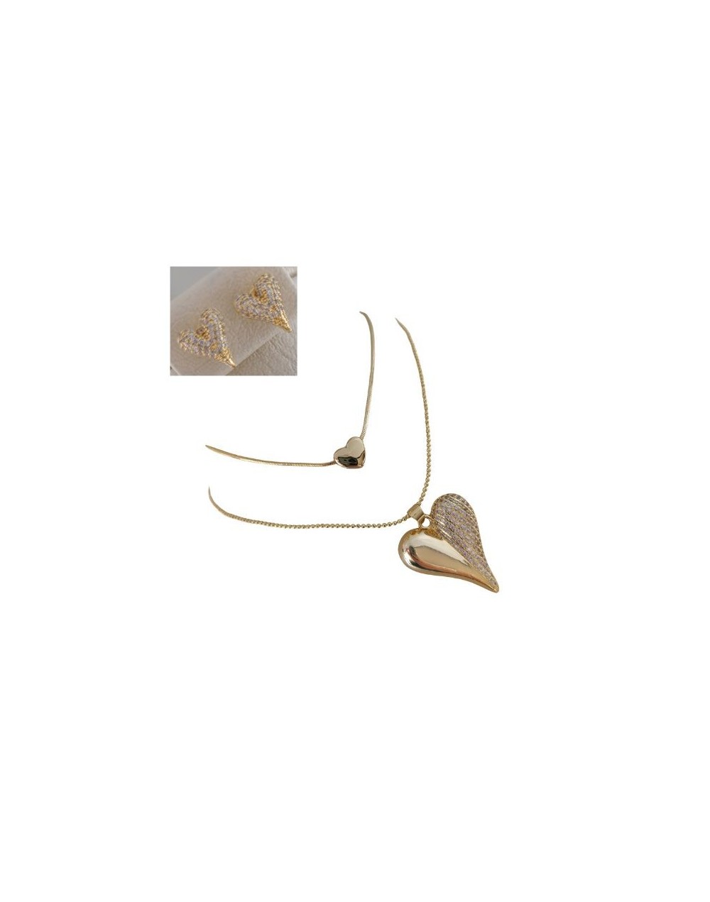 Hermosa Cadena con dije en forma de Corazón Grande con Aretes en Rodio