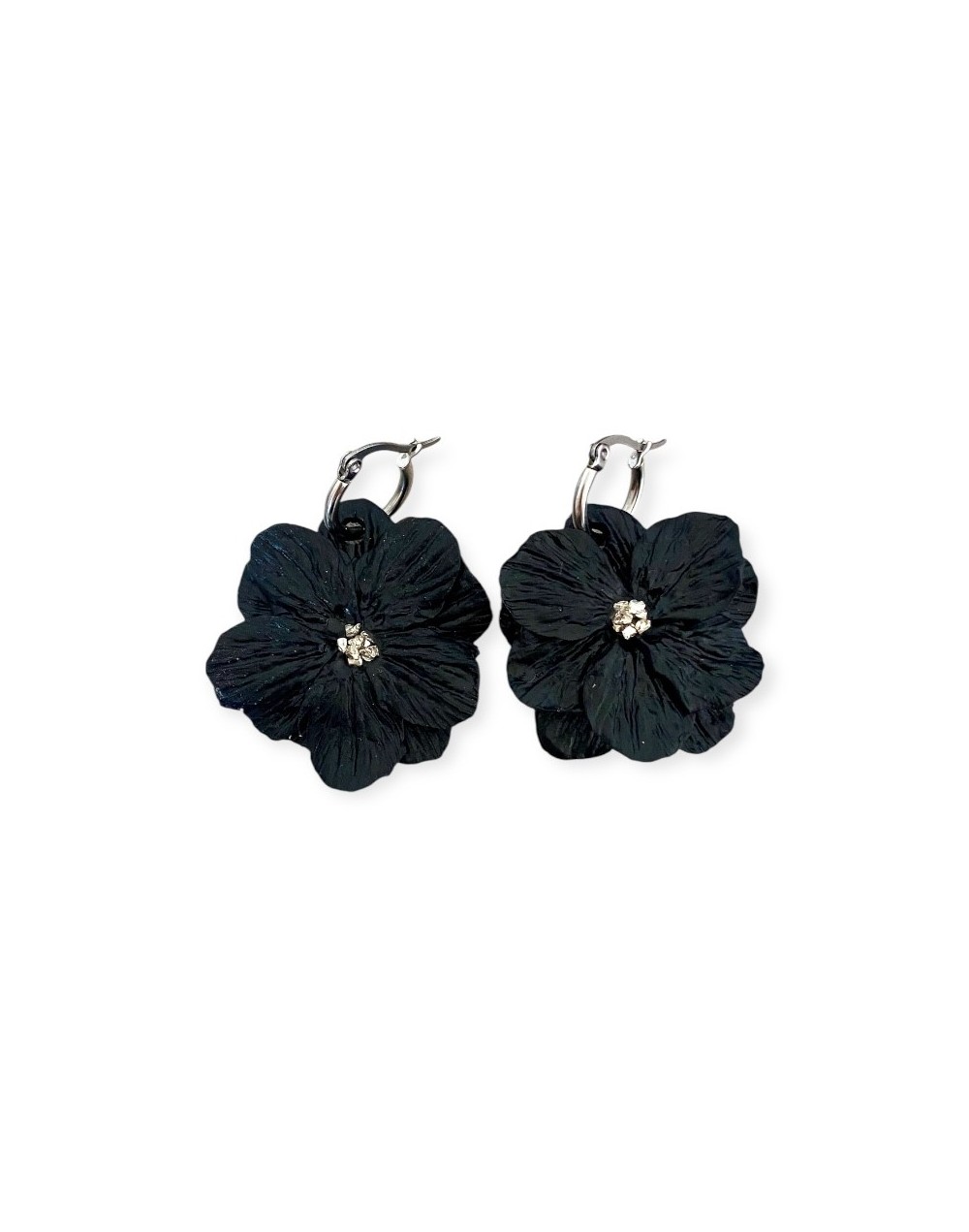 Aretes MI DOLÇA - Flor negra, hojas con textura