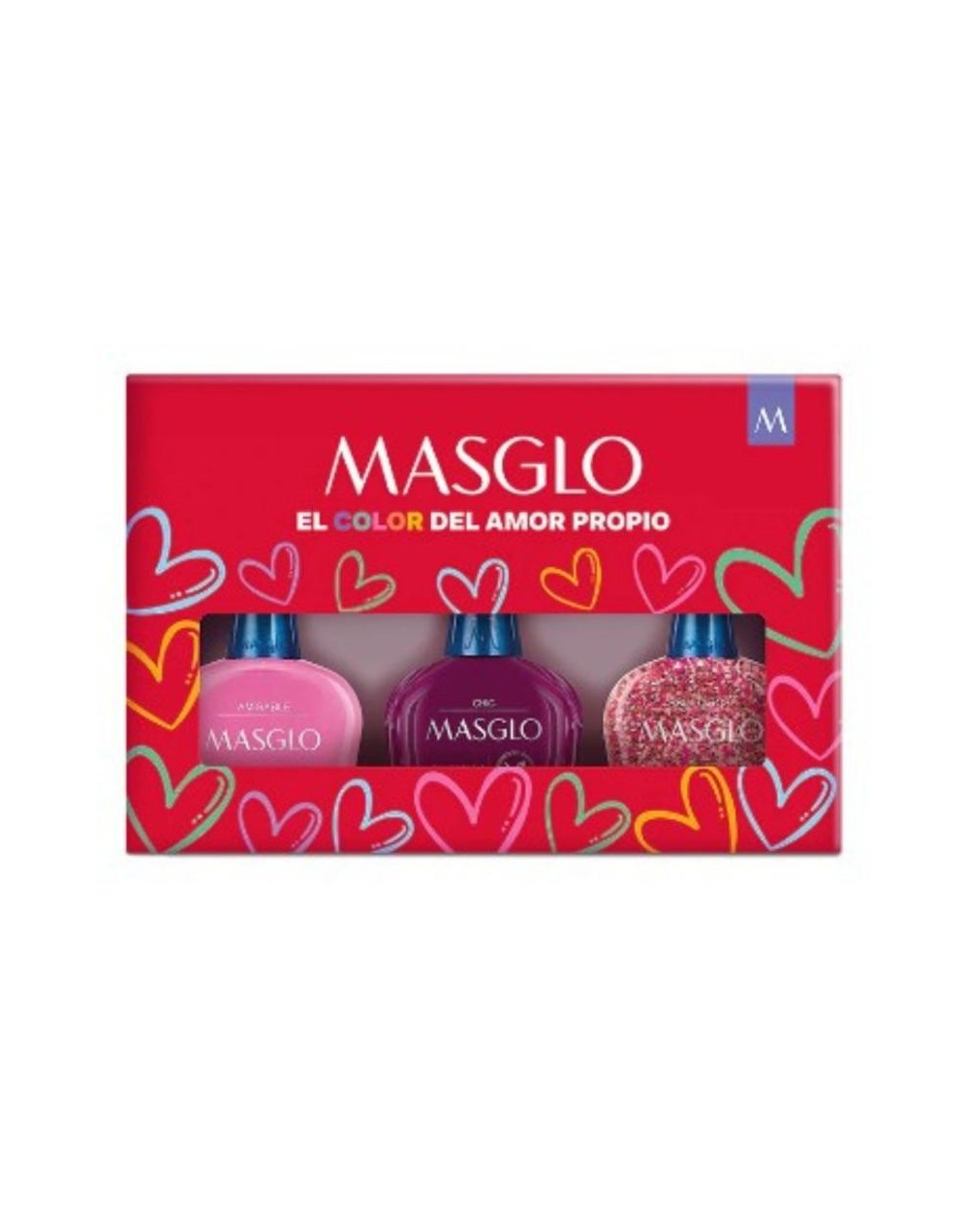 MASGLO KIT TRADICIONAL BRILLO ROSA ESMALTE PARA UÑAS