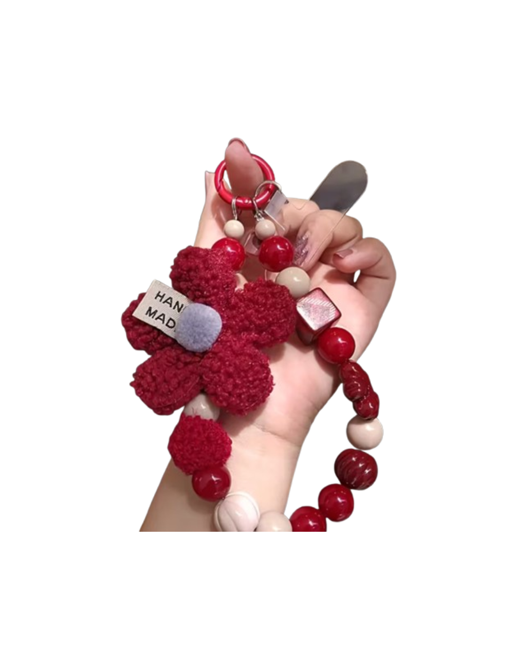 Correa para celular Bloom Red – diseño artesanal con flores y cuentas