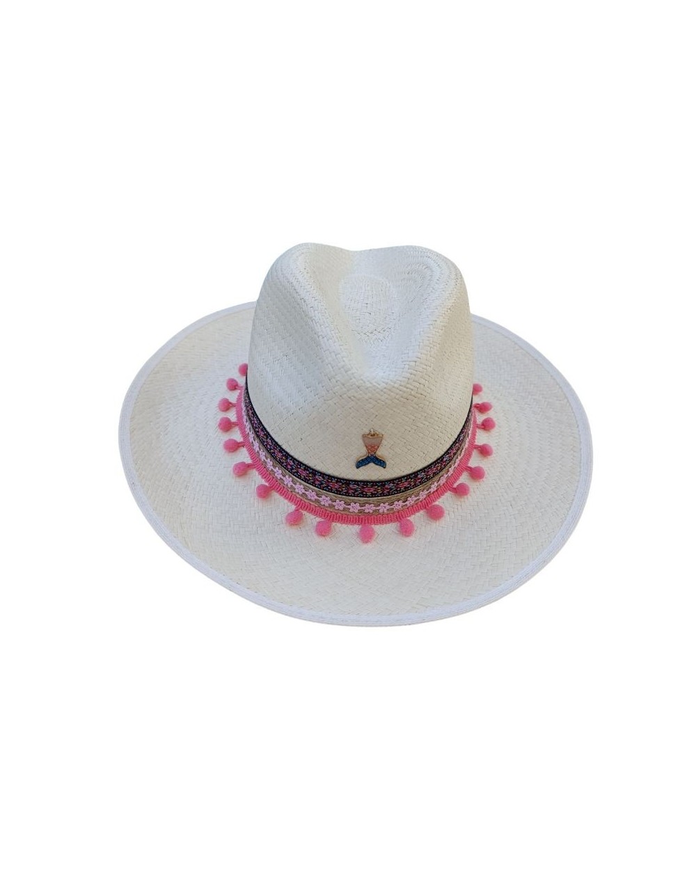 Sombrero Uribe Blanco con adorno Rosa y Café en Palma de Iraka