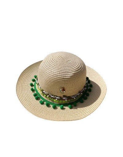 Sombrero Pava Café en Nylon con adornos Verdes