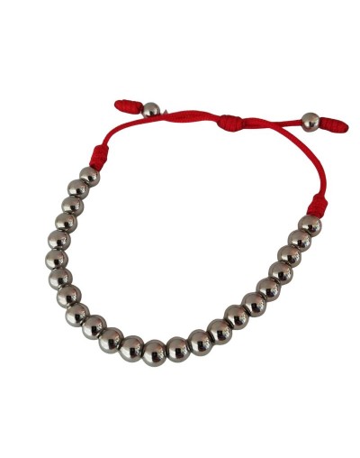 Pulsera Balines Plateados con hilo Rojo