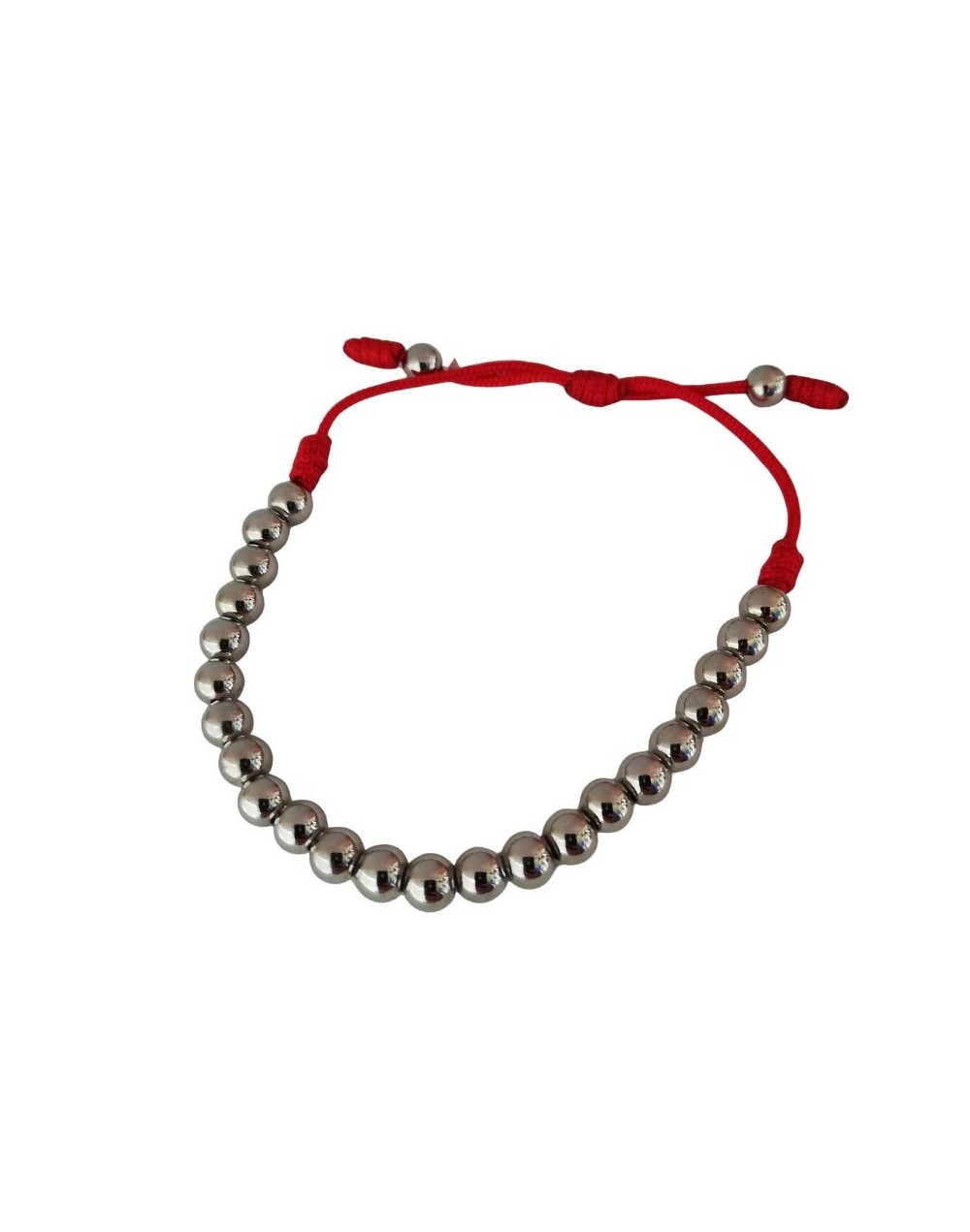 Pulsera Balines Plateados con hilo Rojo