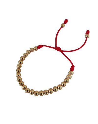 Pulsera Balines Dorados con hilo Rojo