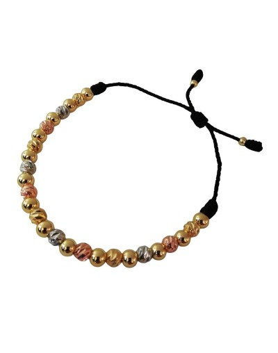 Pulsera Balines Oro Rosa Plateada y Dorada con Hilo Negro