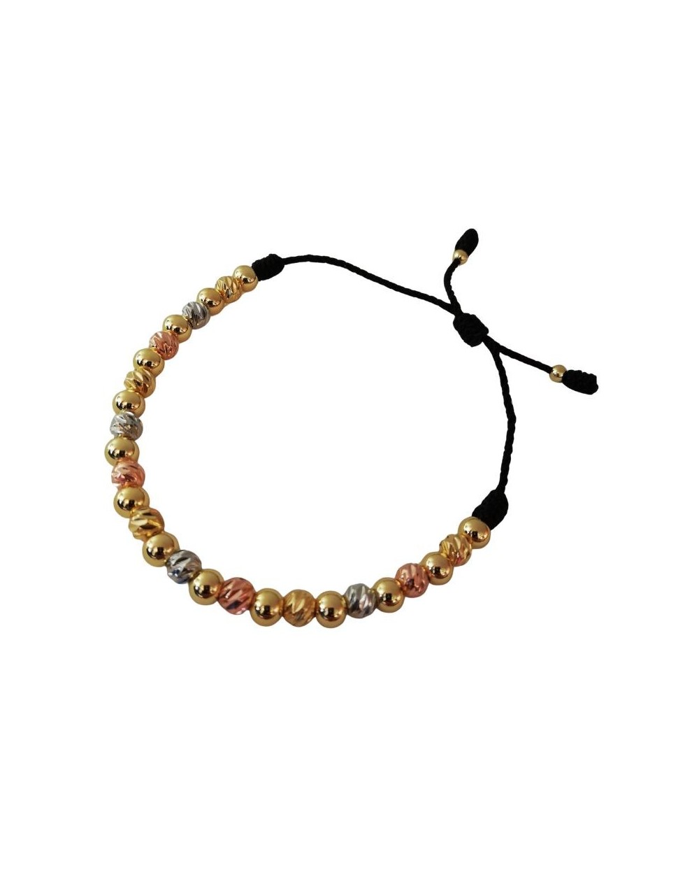Pulsera Balines Oro Rosa Plateada y Dorada con Hilo Negro