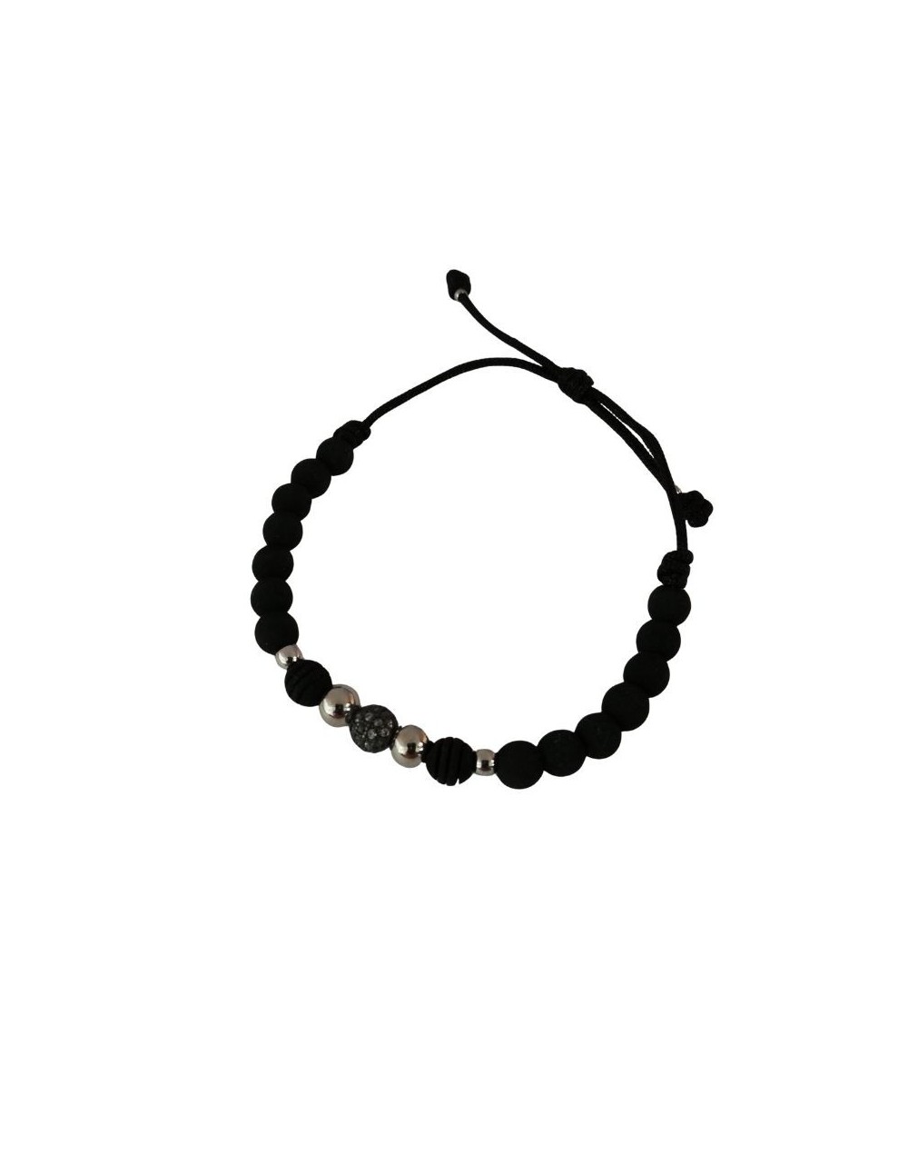 Pulsera Balín Plateada Neopreno con Hilo Negro
