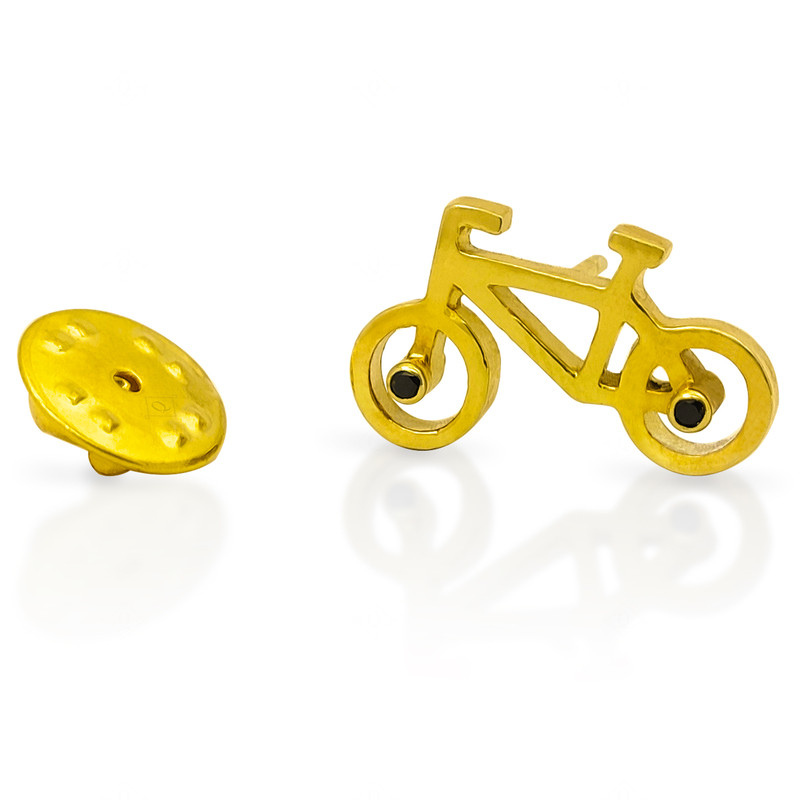 Pin de bike pro dorado y circón negro.
