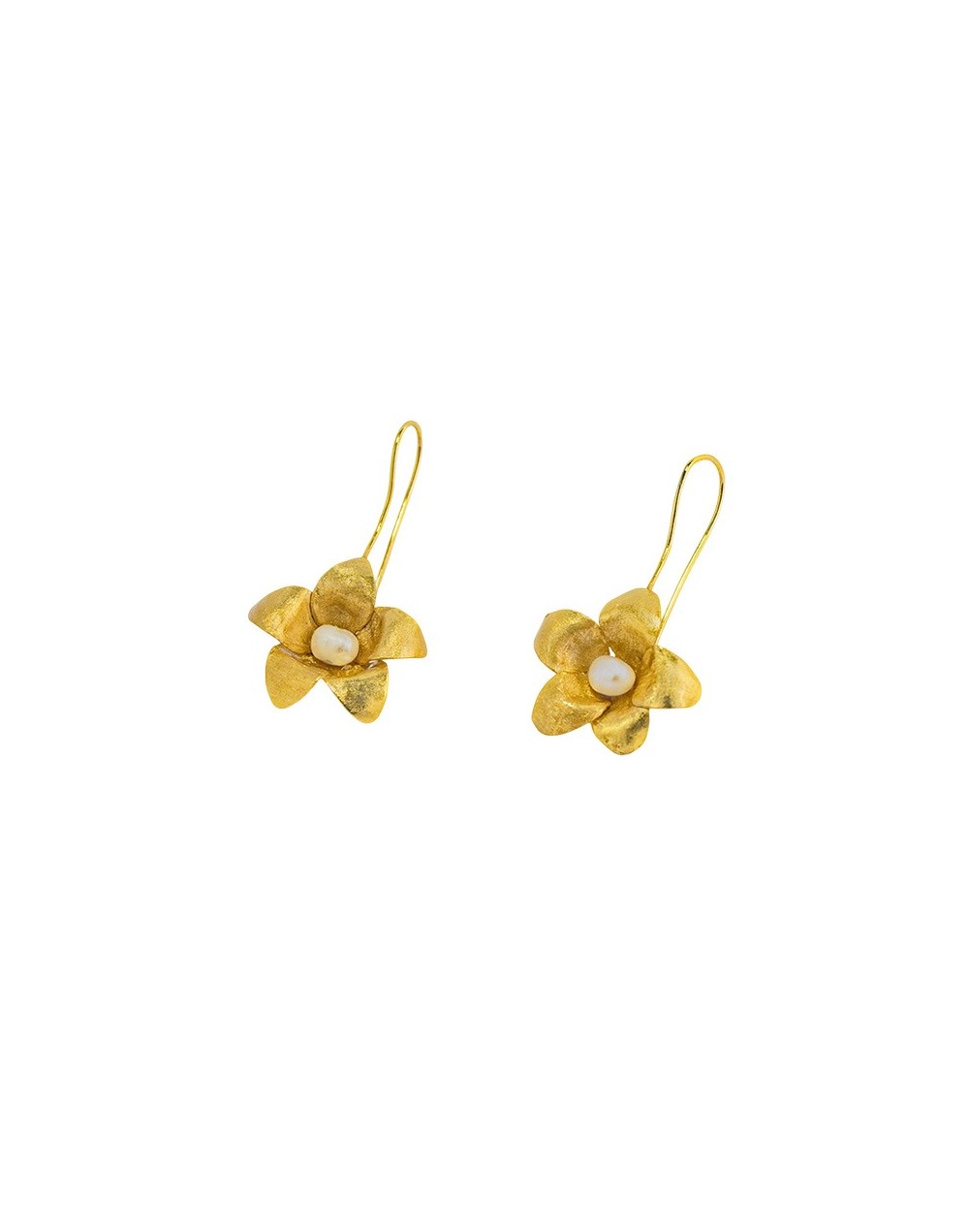 Aretes jazmin en bronce con baño de oro 24k