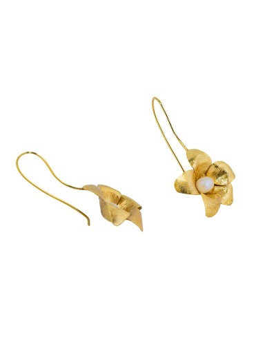 Aretes jazmin en bronce con baño de oro 24k