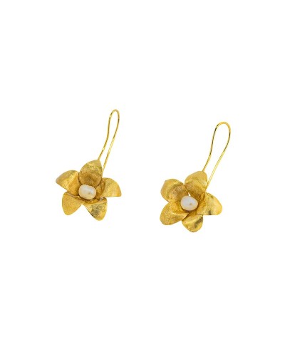 Aretes jazmin en bronce con baño de oro 24k