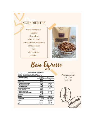 Granola Sabor Beso Espresso 300Grs y 500 Grs