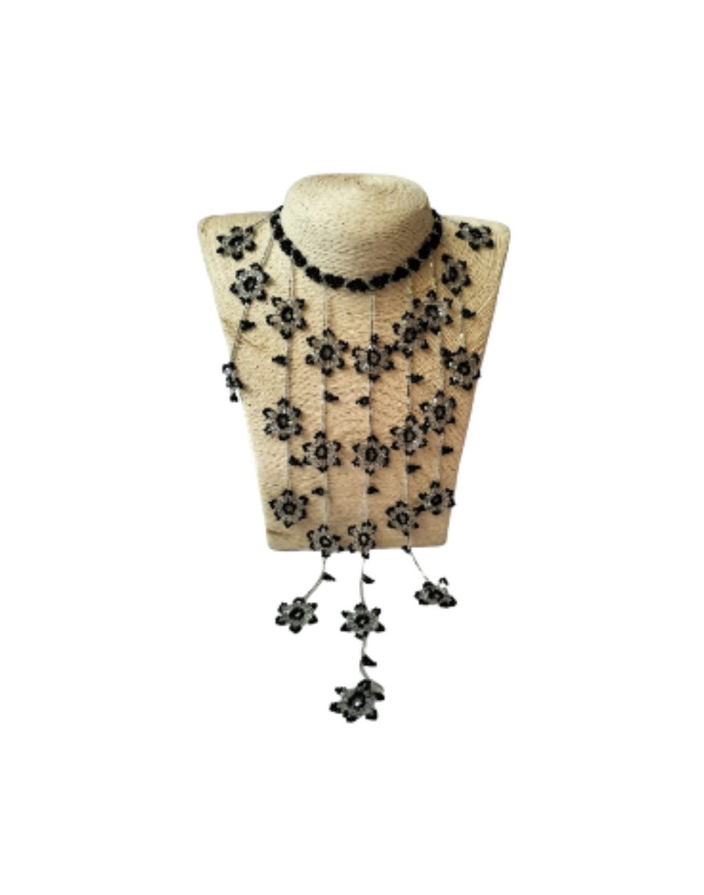 Collar largo Flores negras