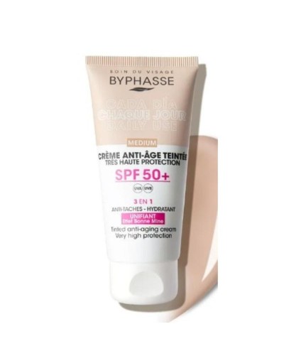 BYPHASSE CREME ANTI AGE TEINTEE CREMA FACIAL CON COLOR MEDIUM 3 EN 1 SPF 5O