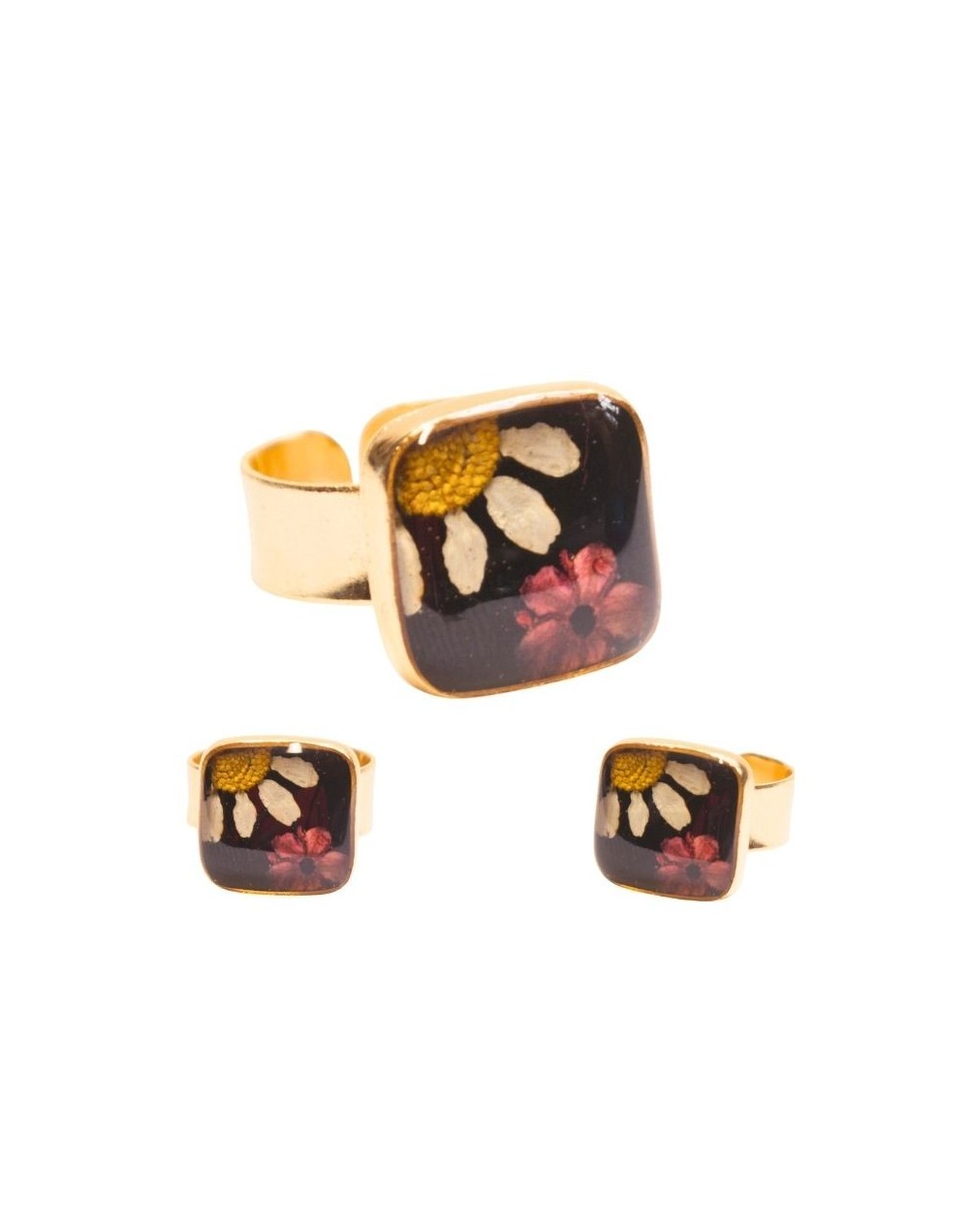 Anillos Cuadrados Medianos Flores